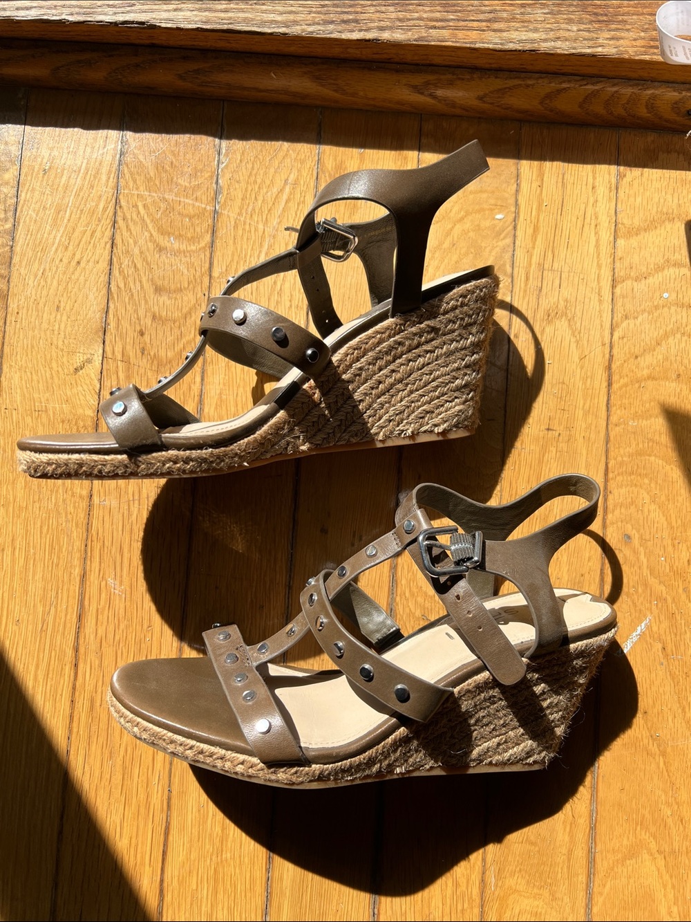 Via Spiga Olive Studded Espadrille Wedge Sandals 8.5